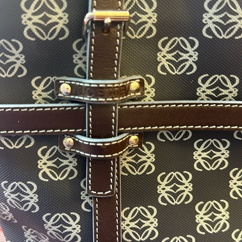 LOEWE Anagram tote bag handbag PVC leather navy light blue dark brown Rare - Picture 3 of 16